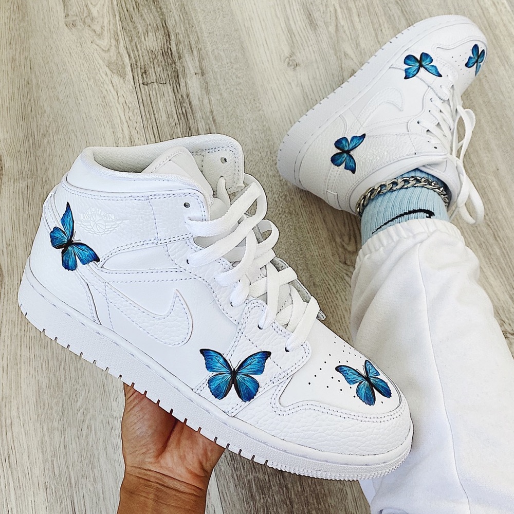 Nike custom 🦋 air jordan 1 mid sneakers - Picture 2 of 7